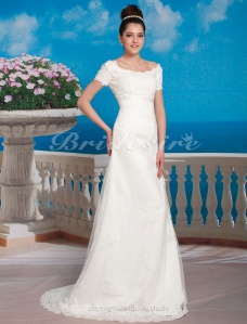 Corte A Imperio Sweep/ Brush Train Organza Over Satén Escote A la Base Vestido de Novia