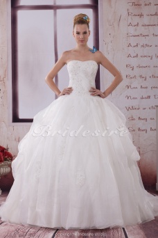 Corte Evasé Strapless Barrer / cepillo tren Sin Mangas Organza Vestido de Novia