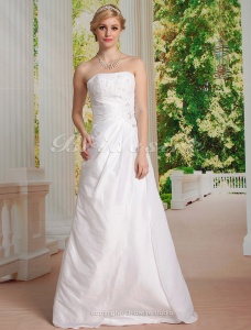 Corte A Tafetán Hasta el Suelo Strapless Vestido de Novia