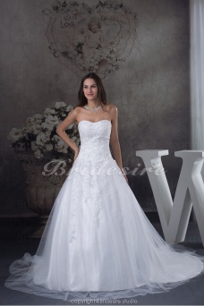 Corte A Strapless Cola Gorrailla Sin Mangas Tul Vestido de Novia