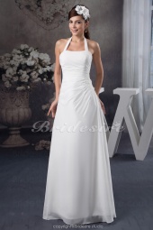 Corte A Escote Halter Hasta el Suelo Sin Mangas Gasa Vestido de Novia