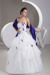 Corte Evasé Strapless Hasta el Suelo Sin Mangas Satén Organza Vestido de Novia