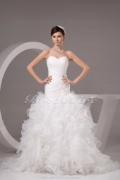 Corte Sirena Escote Corazón Barrer / cepillo tren Sin Mangas Organza Vestido de Novia