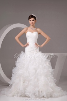 Corte Sirena Escote Corazón Barrer / cepillo tren Sin Mangas Organza Vestido de Novia
