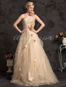 Corte A Tul Hasta el Suelo Solo Hombro Vestido de Novia