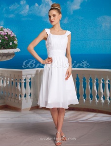 Corte A/ Corte Princesa Gasa Hasta la Rodilla Escote Cuadrado Vestido de Novia