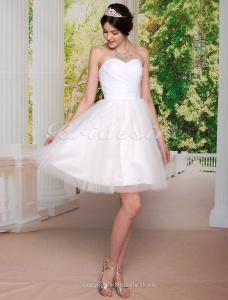 Corte Evasé Escote Corazón Strapless Tafetán Tul Hasta la Rodilla Vestido de Novia