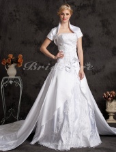 Corte Evasé Cola Catedral Satén Escote Corazón Vestido de Novia With Wrap
