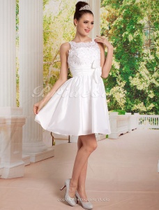 Corte A Corto/ Mini Tafetán Escote A la Base Vestido de Novia