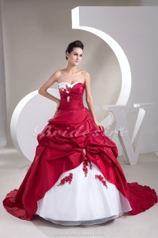 Corte Evasé Escote Corazón Cola Gorrailla Sin Mangas Tafetán Organza Vestido de Novia