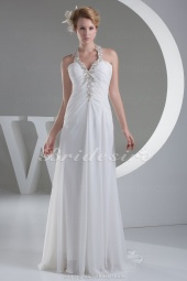 Corte Recto Escote Halter Hasta el Suelo Sin Mangas Gasa Vestido de Novia
