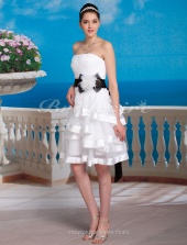 Corte A Satén Y Organza Corto/Mini Escote Corazón Vestido de Novia With Removable belt