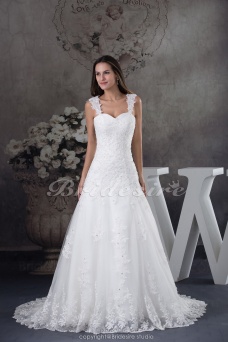 Corte A Tirantes Cola Corte Sin Mangas Encaje Vestido de Novia