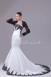 Corte Sirena Strapless Cola Gorrailla Manga Larga Satén Organza Vestido de Novia