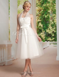 Imperio Tul Hasta la Rodilla Escote Halter Vestido de Novia