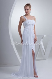 Corte Recto Solo Hombro Barrer / cepillo tren Sin Mangas Gasa Vestido de Novia