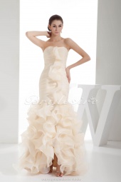 Corte Sirena Strapless Hasta el Suelo Sin Mangas Organza Vestido de Novia