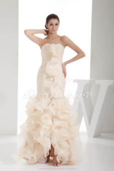 Corte Sirena Strapless Hasta el Suelo Sin Mangas Organza Vestido de Novia
