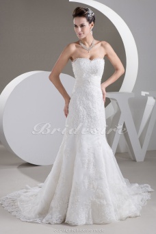 Corte Sirena Strapless Cola Corte Sin Mangas Encaje Vestido de Novia