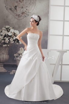 Corte A Strapless Cola Gorrailla Sin Mangas Satén Vestido de Novia