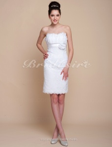 Corte Recto/ Column Encaje Corto/ Mini Escote Corazón Vestido de Novia