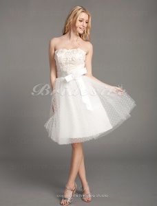 Corte A Tul Hasta la Rodilla Escote Corazón Vestido de Novia