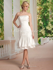 Corte Sirena/Trumpet Satén Encaje Hasta la Rodilla Strapless Vestido de Novia