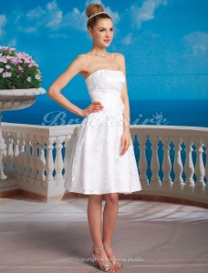 Corte A Satén Hasta la Rodilla Strapless Vestido de Novia
