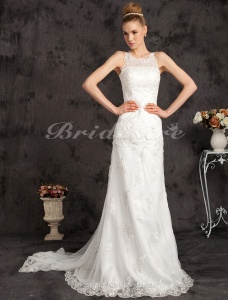 Corte Sirena/Trumpet Tul Cola Catedral Escote A la Base Vestido de Novia