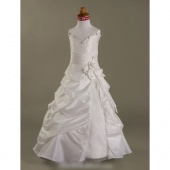 Corte Evasé Tirantes Espaguetis Hasta el Suelo Tafetán Organza Vestidos para niña de arras / First Communion Vestidos