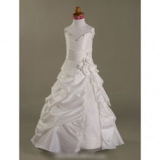 Corte Evasé Tirantes Espaguetis Hasta el Suelo Tafetán Organza Vestidos para niña de arras / First Communion Vestidos