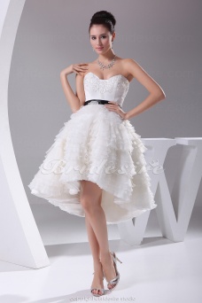 Corte Evasé Escote Corazón Hasta la Rodilla Sin Mangas Satén Organza Vestido de Novia