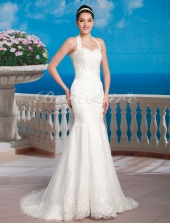 Corte Sirena Satén Cola Corte Escote Halter Vestido de Novia