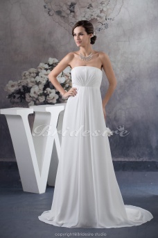 Corte A Strapless Hasta el Suelo Cola Corte Sin Mangas Gasa Vestido de Novia
