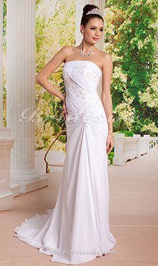 Corte Recto/ Column Flare y Drapeado Lateral Fit Vestidos de Novia with Beaded Applique