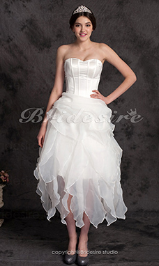 Corte Evasé/Corte A Asimétrico Organza Strapless