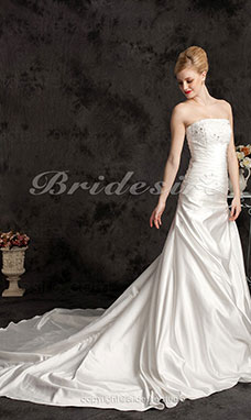 Corte Sirena/ Trumpet Satén Cola Corte Side-draped Strapless Vestido de Novia