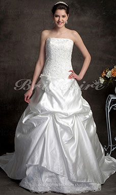 Corte Evasé Cola Gorrailla Escote Corazón Satén Encaje Vestido de Novia With Wrap