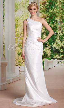 Corte Recto/ Column Tafetán Sweep/ Brush Train Solo Hombro Vestido de Novia