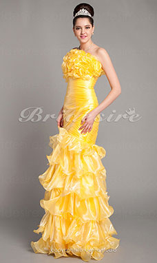 Trumpet/ Corte Sirena Hasta el Suelo Strapless Tafetán Organza Vestido de fiesta