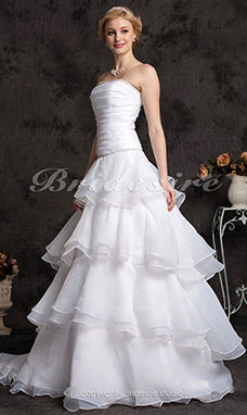 Corte A Organza Cola Gorrailla Strapless Vestido de Novia