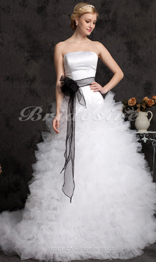 Corte Evasé Tul Cola Corte Strapless Vestido de Novia