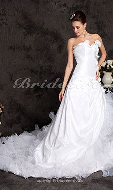 Corte A Tafetán Cola Gorrailla Escote Corazón Vestido de Novia