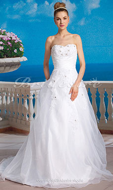 Corte Evasé Organza Cola Gorrailla Escote Corazón Vestido de Novia