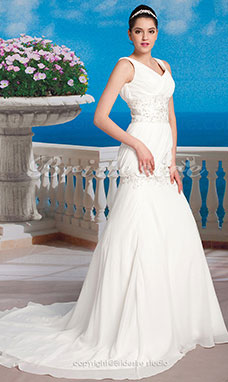 Corte Sirena/Trumpet Gasa Cola Corte Escote en V Vestido de Novia
