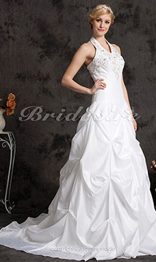 Corte Evasé Escote Halter  Tafetán Cola Gorrailla Tallas Gryes Vestido de Novia