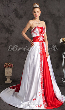 Corte A Satén Cola Gorrailla Strapless Vestido de Novia With Bordado