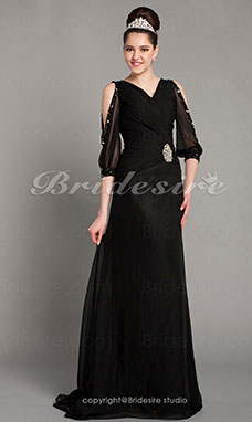 Corte A Gasa Sweep/ Brush Train Escote en V Vestido de noche