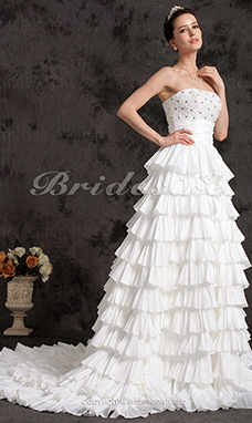 Corte Evasé Abalorio Cascada de volantes Fajas / Cintas Strapless Crystal Flores Cola Gorrailla