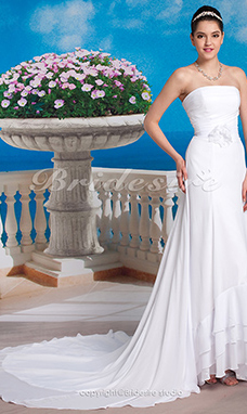Corte Recto/ Column Gasa Cola Gorrailla Strapless Vestido de Novia
